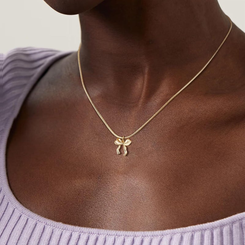 Risamil Store 14K Gold Plated Necklace for Women - Bow Necklace - Dainty Necklace Cute Small Tiny Bow Pendant Choker Chain Necklace Trendy Necklaces for Women Jewelry Gift - Image 2